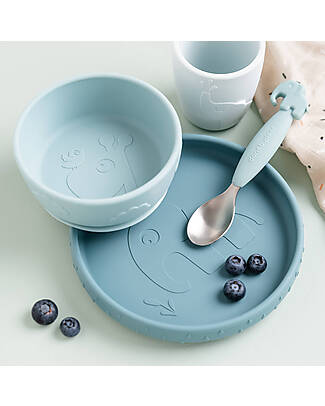 Set pappa (piatto ,ciotola ,bicchiere ) per bimbi in silicone alimentare - colori vari